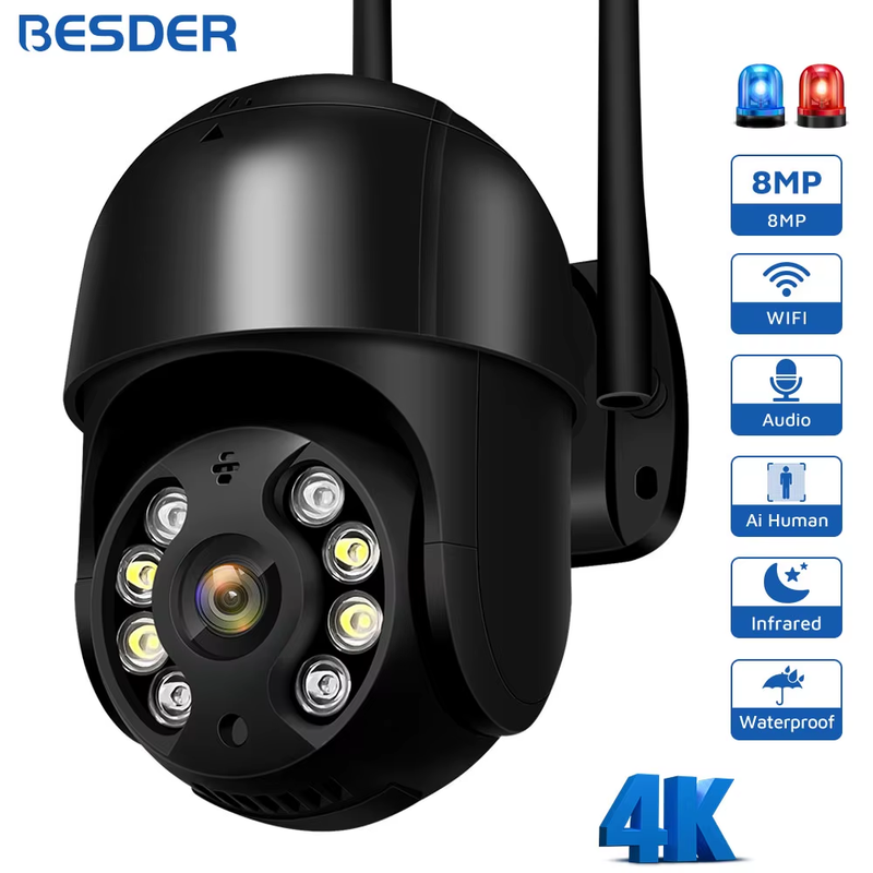 BESDER 4K 8MP 5MP Ultra HD PTZ WiFi IP Camera AI Human Detection 1080P UHD Audio