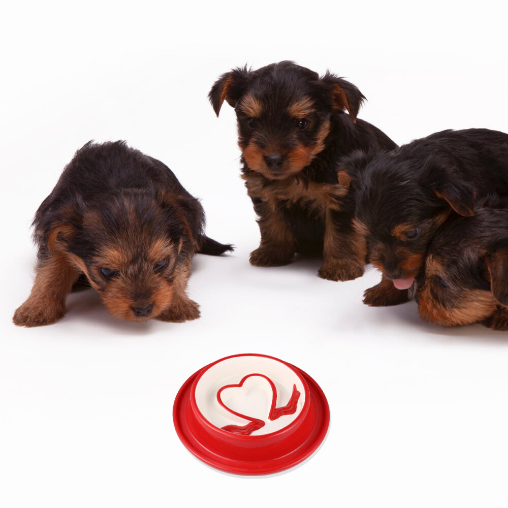 Ceramic Heart Style Round Pet Slow Feeder Bowl Water and ...