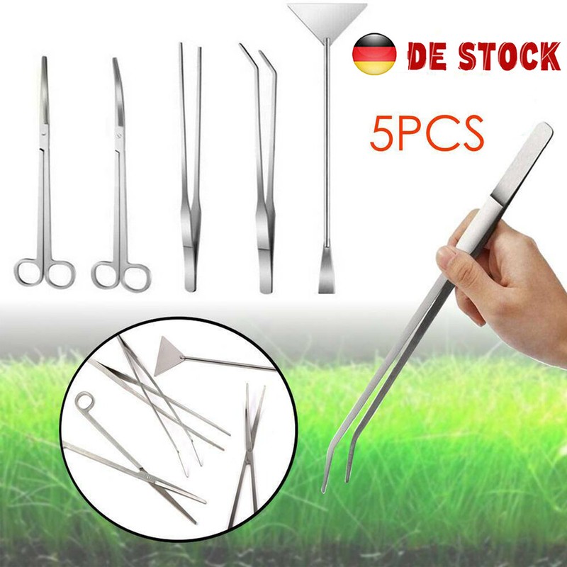 5 in 1 Aquarium Edelstahl Wasserpflanze Pinzette Schere Pflanzenpflege Werkzeug