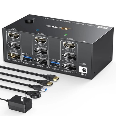 USB 3.0 HDMI KVM Switch 3X2 8K 60Hz Dual Monitor Extended Display Switcher 2 PC