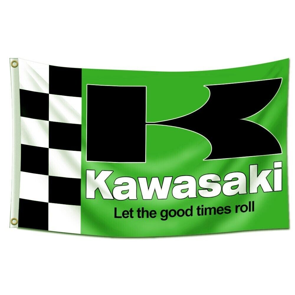 Kawasaki Motorcycle 3x5 FT Flag Banner Racing Garage Wall Decor Workshop NEW US