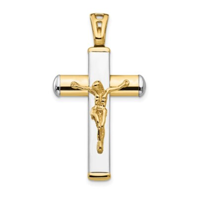 Pre-owned Superdealsforeverything Real 14kt Two-tone Polished Crucifix Pendant