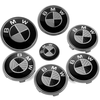7Pcs HubCaps Steering Wheel Emblem Badge Set For B-M-W 82mm 74mm 68mm 45mm