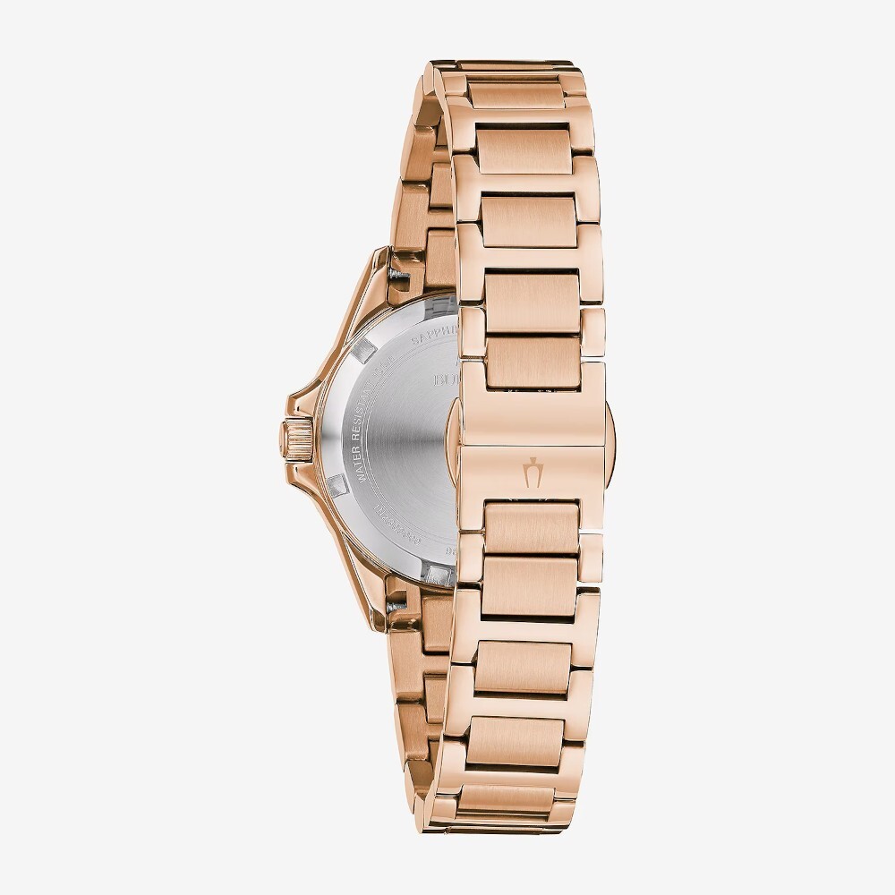 Pre-owned Bulova 98r295 Womens Marine Star Diamond Rose Gold Stainless Steel Watch