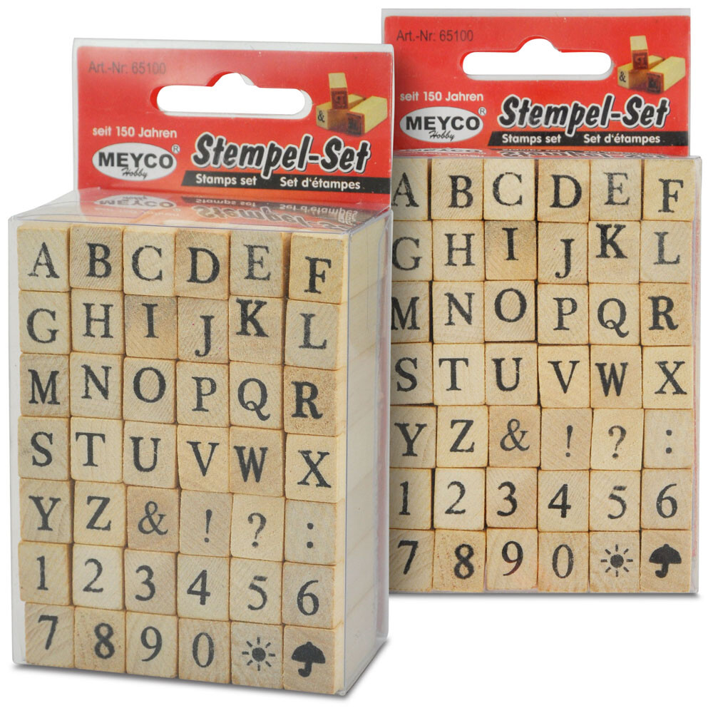 Meyco Holz Stempel Set ABC u. Zahlen, 42 Stempel