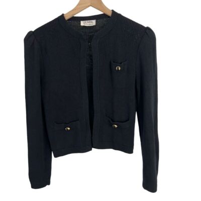 St. John Neiman Marcus Vintage Open Front Knit Cardigan Jacket Black Size Medium