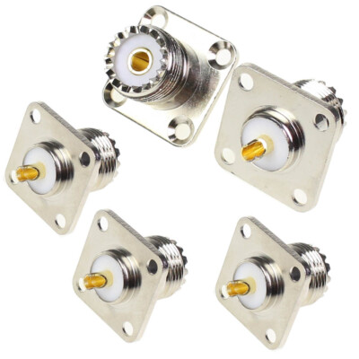 5Pcs UHF Female Jack SO-239 Bulkhead Panel Chassis 4-hole Panel Mount Connector
