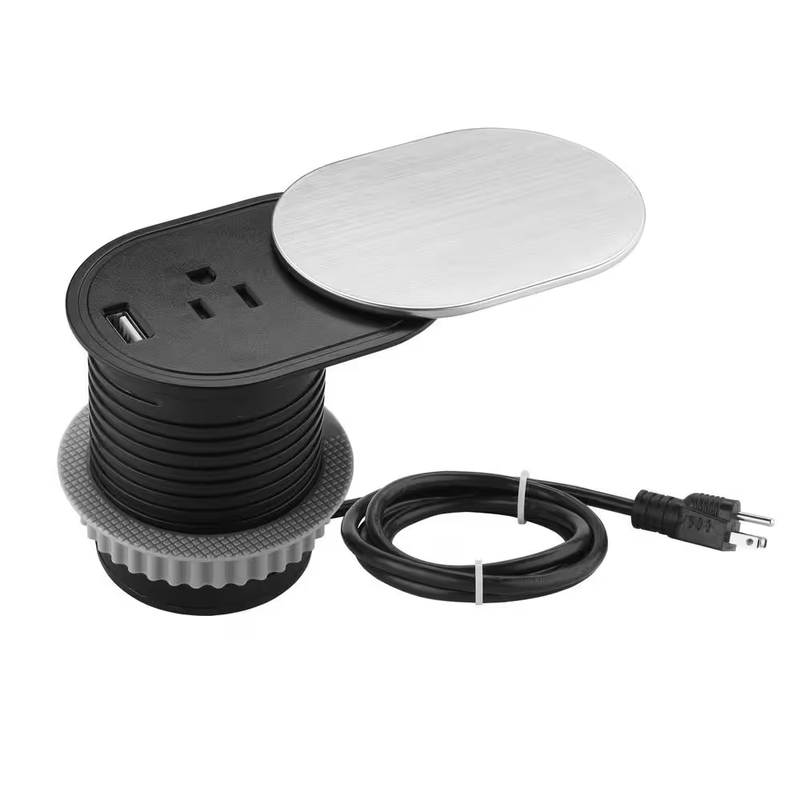 Link2Home Pop Up Desk Outlet Grommet Power Socket USB 15 Amp Stainless