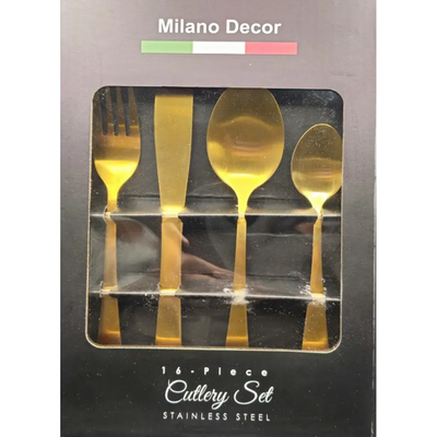 Milano Decor 16-Piece Gold-Tone Stainless Steel Cutlery Set-RRP $119