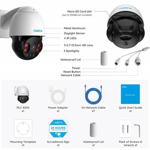 8MP PTZ PoE IP Security Camera Outdoor Pan Tilt 5x Optical Zoom Reolink RLC-823A
