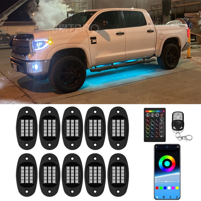 10X RGB LED Rock Light Neon Music Underglow LED Kit Bluetooth For