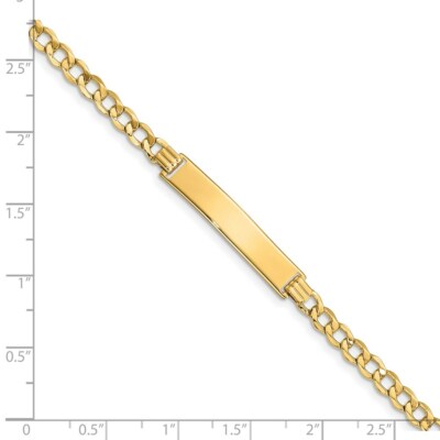 Pre-owned Skyjewelers Real 14kt Yellow Gold Semi-solid Curb Link 6.75mm Id Chain Bracelet; 8 Inch