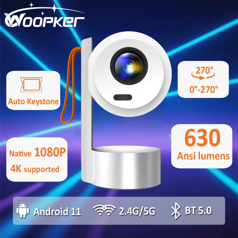 R3H4 Projector 630ANSI Native 1080P Support 4K Android11 BT5.0 Auto Keystone Cor