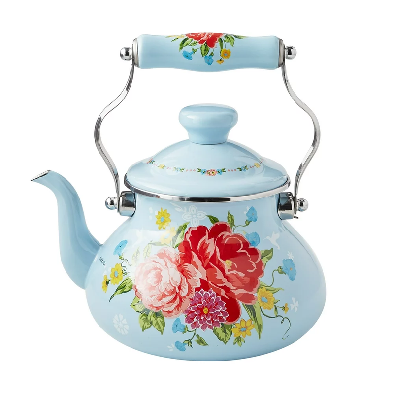 The Pioneer Woman Sweet Rose 2-Quart Enamel on Steel Tea Kettle