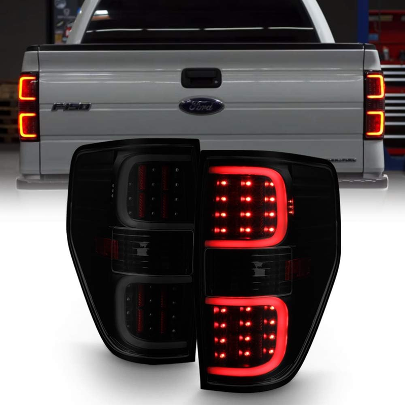 Black LED Pyro Tail Lights Brake Pair Left Right for 2009-2014 Ford F150 Truck