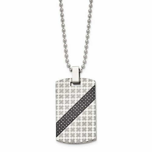 Pre-owned Chisel Stainless Steel Polished 1/2ct Tw. Diamond Dog Tag Necklace In Silver