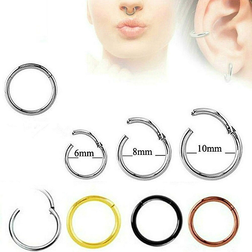 HINGED PIERCING CLICKER HOOP SLEEPER EARRING EAR RING TRAGUS