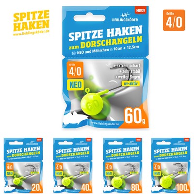 Lieblingsköder Spitze Haken 4/0 Neo| 40g 60g 80g 100g Jigkopf Jighaken