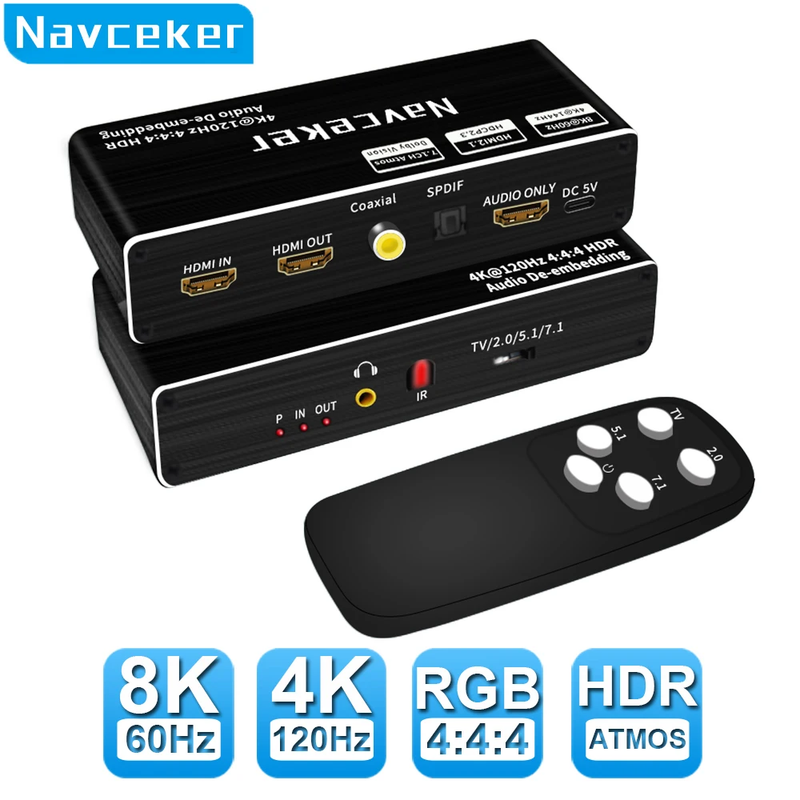 8K HDMI 2.1 Audio Extractor 120Hz 8K 60Hz HDMI 2.1 Audio Splitter HDMI 2.1 Audio