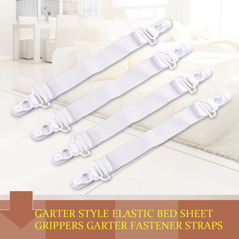 4x Bed Sheets Gripper Straps Elastic Garter Fastener with Button Hook