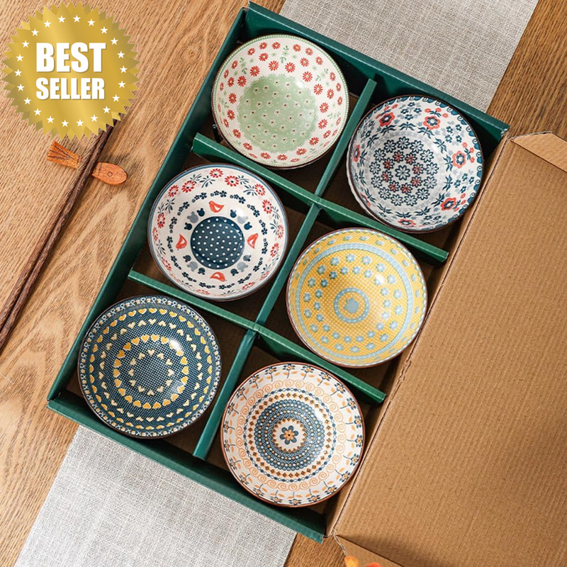Japanese Style Ceramic Bowl Set of 6, Colored Ceramics Dinnerware Serving Bowl f