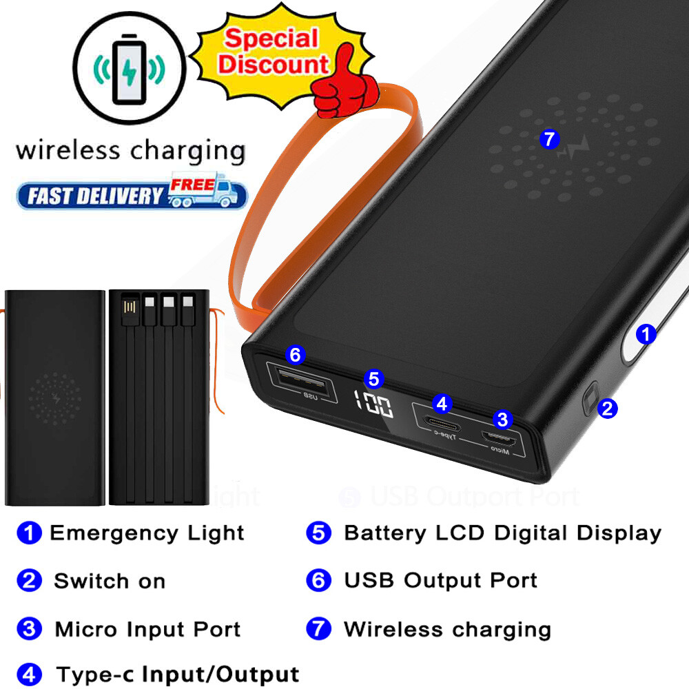 USB Wireless Power Bank Backup Fast Portable Charger External Battery 1000000mAh