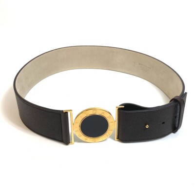 BULGARI レザー ベルト ベージュ/ブラック UNUSED BVLGARI Bulgari-Bulgari Belt Dark Brown/GoldHW