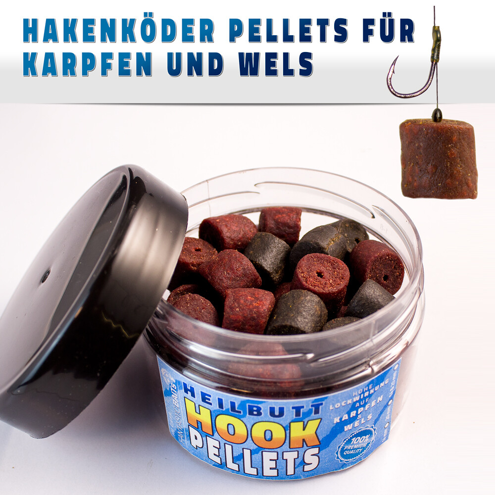 Hakenköder Pellets für Karpfen & Wels gelocht Aroma Heilbutt Halibut Angel-Köder