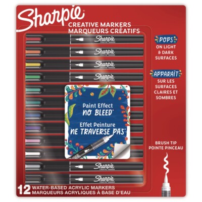 Sharpie 2196907 Fine Brush Tip Creative Markers - Assorted (12/PK) New