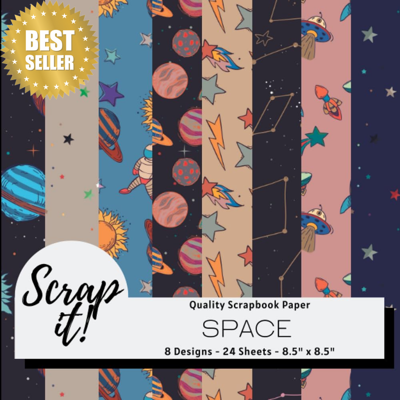 Scrap It! Space Scrapbook Paper Pad - Multicoloured - 8.5" X 8.5" - 8 Designs -