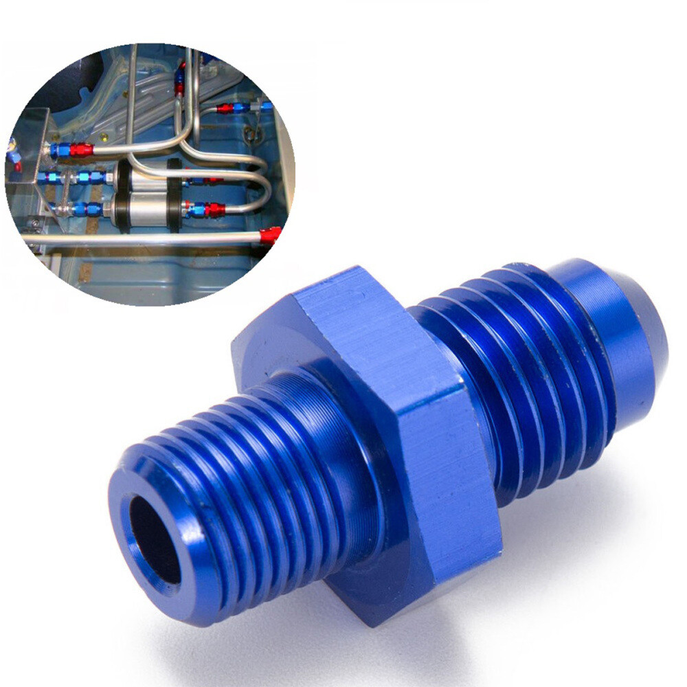 2X Straight Adapter 6AN to 3/8''NPT Fitting For Fuel/Oil Hose Bare Aluminum Blue