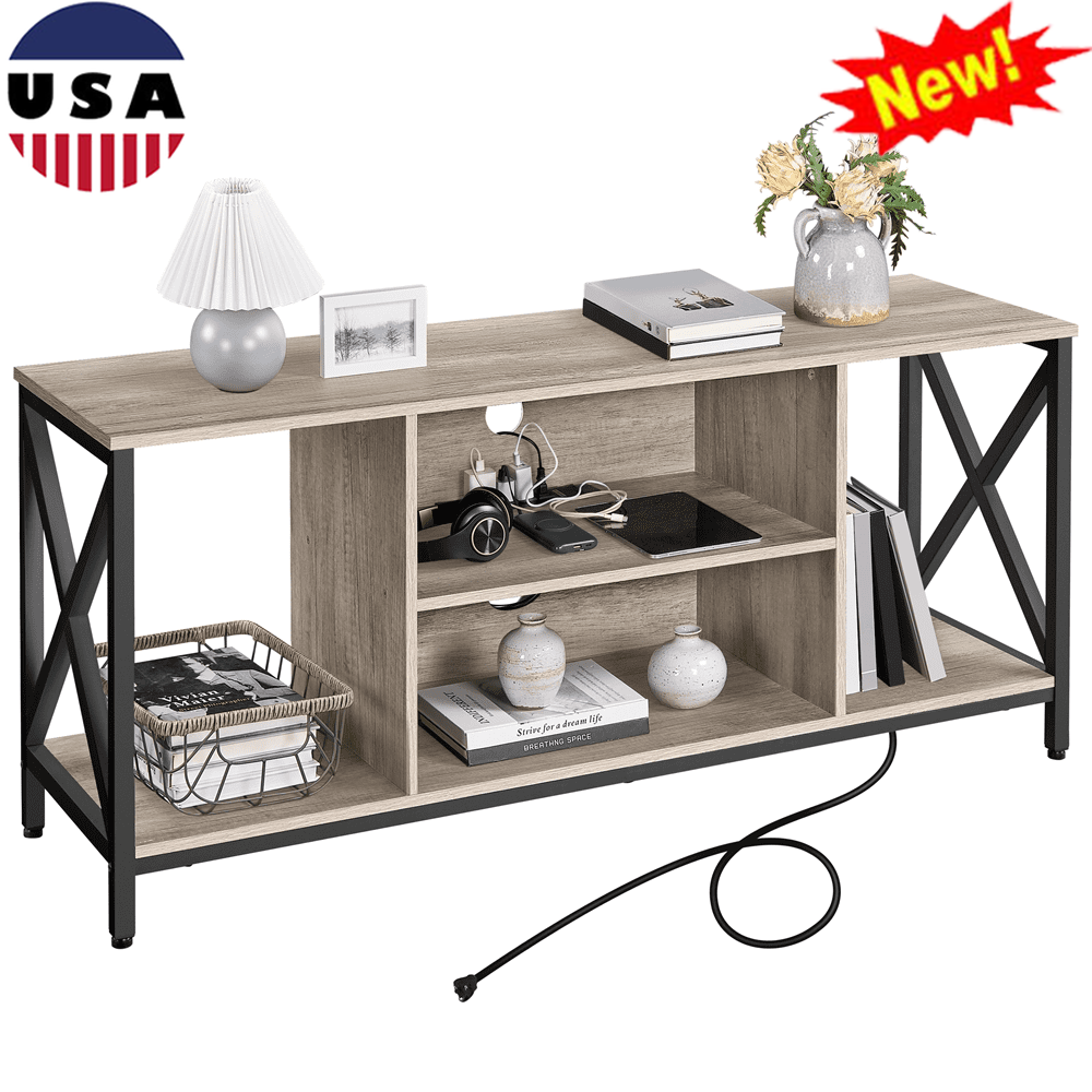 Freestanding Open Storage W/ 4-ac Power Outlet Living Room U