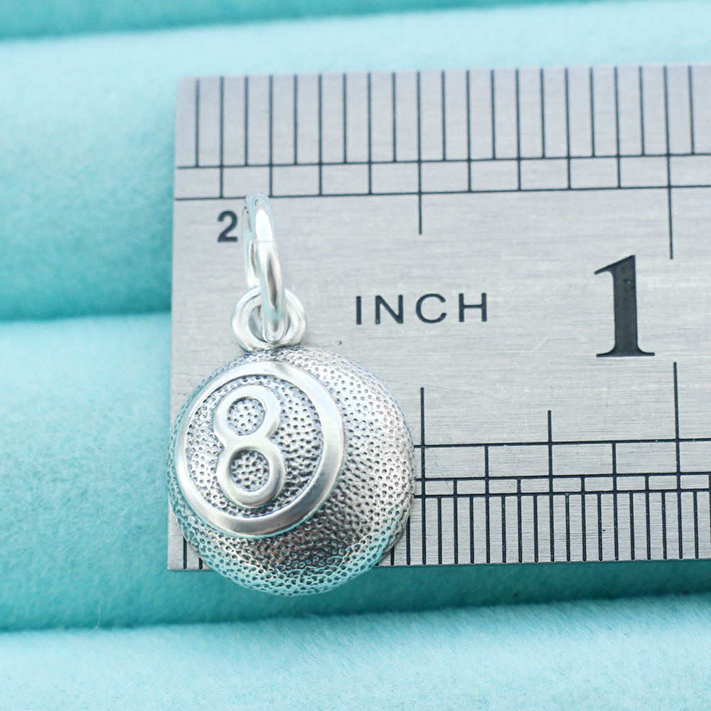 Billiard Pool Pendant Charm 925 Sterling Silver 8 Black Eight Ball For Necklace