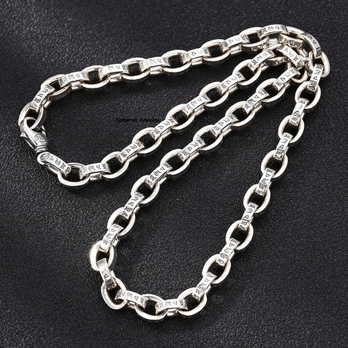 Solid S925 Sterling Silver Chain Men 8.5mm Six Words Cable