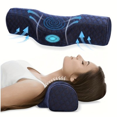 1pc Contoured Cervical Neck Support Pillow - Medium Firm Memory Foam for Stiff N