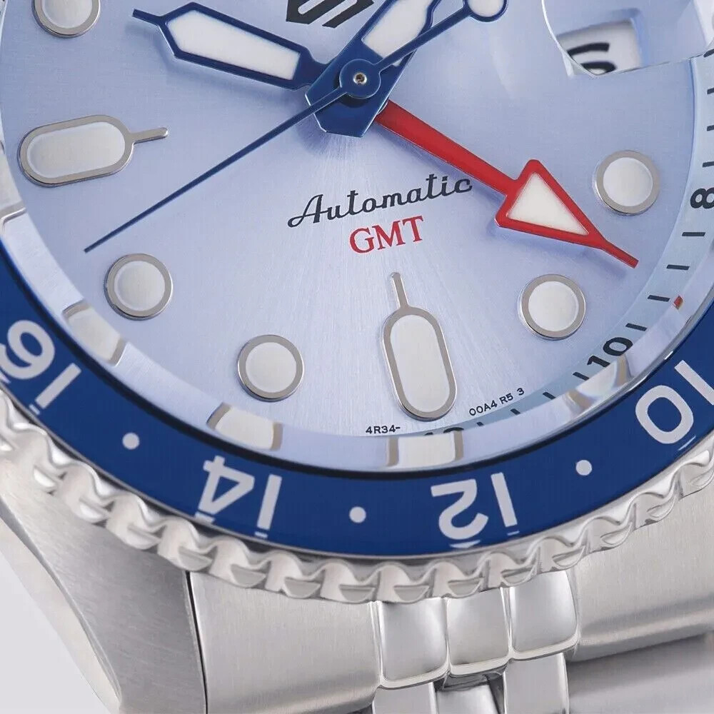 Pre-owned Seiko 5 Sports Automatic Gmt Limited Edition 1000pcs Ice Blue Watch Ssk029k1