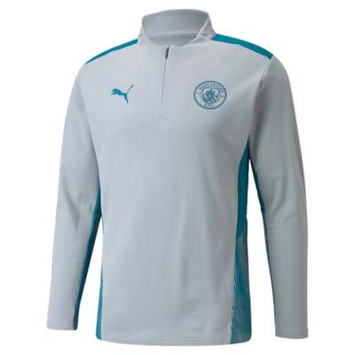 

Puma Mcfc Training Mock Neck Long Sleeve Qtr Zip Pullover Мужские серые повседневные топы, Grey, Puma Mcfc Training Mock Neck Long Sleeve Qtr Zip Pullover