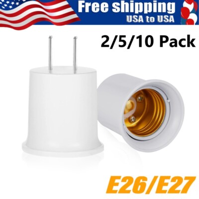 2-10Pack Light Socket to Plug Adapter Plug-in Light Bulb Outlet Adapter E26 E27