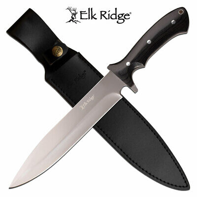 Elk Ridge Chrome Bowie Hunters Fixed Blade Knife Full Tang Black Wood ER-200-25 