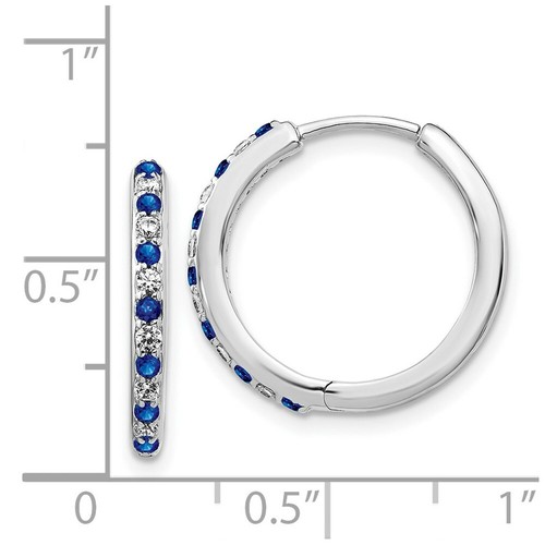 Pre-owned Goldia 14k White Gold Diamond & Sapphire Hinged Hoop Earrings