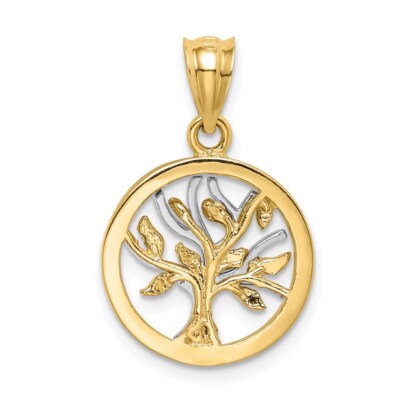 Pre-owned Superdealsforeverything Real 14kt Two-tone Polished Tree Of Life Pendant