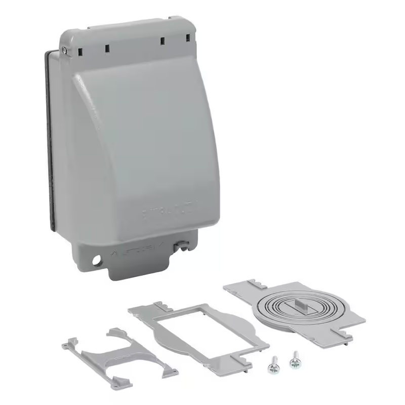 1 Gang Metal Weatherproof Outlet Cover Extra Duty Gray In Use Vertical GFCI