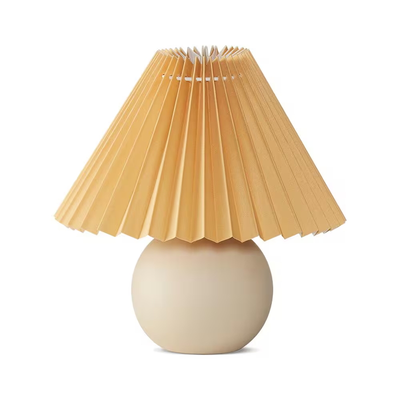 Brightech Ceramic Table Lamp LED Bedside Lamp Pleated Shade Warm Light