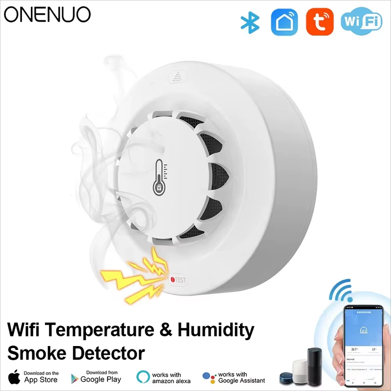 WiFi Smoke Detector Alarm Fire Smoke with Temperature Humidity Detection 80dB So