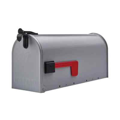 Post Mount Mailbox Grey Metal Ribbed Gray Steel Mail Box Red Flag Standard Size