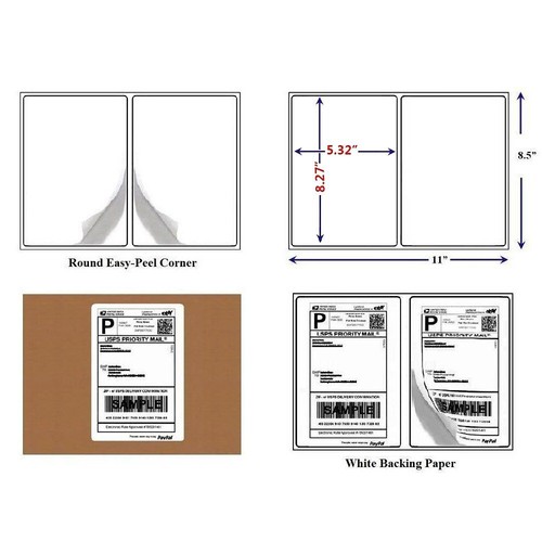 500-8000 8.5"x5.5" Mailing Shipping Labels Round Corner Half Sheet Self Adhesive