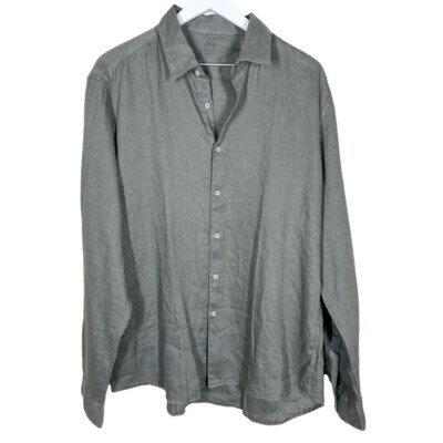 Altea Mens 100% Linen Long Sleeve Button Down Shirt Gray Green Size 2XL NWT