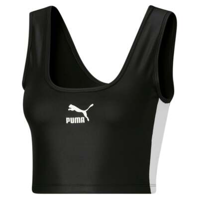 

Укороченный топ Puma T7 Shiny Scoop Neck Womens Black Athletic Casual 53781101, Черный