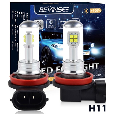 Bevinsee H11 H8 H9 Motorcycle LED Headlight Bulbs 80W Bright White High Low Beam