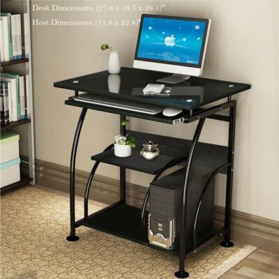 Computer Desk PC Laptop Table Home Office Study Workstation Table Glass Black